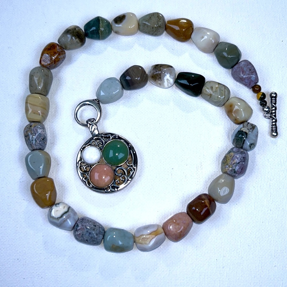 NWT Carolyn Pollack Natural Gemstone Bead 2 Sided Enhancer Necklace Bohemian